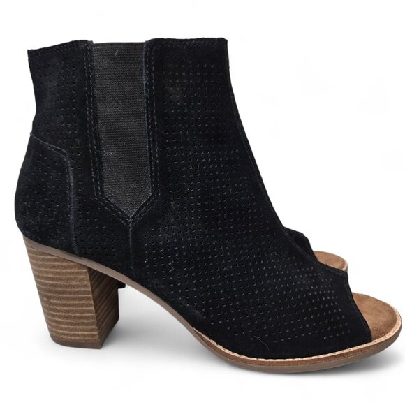Toms Majorca Black Suede Open Toe Bootie Heels 10 - Picture 4 of 11